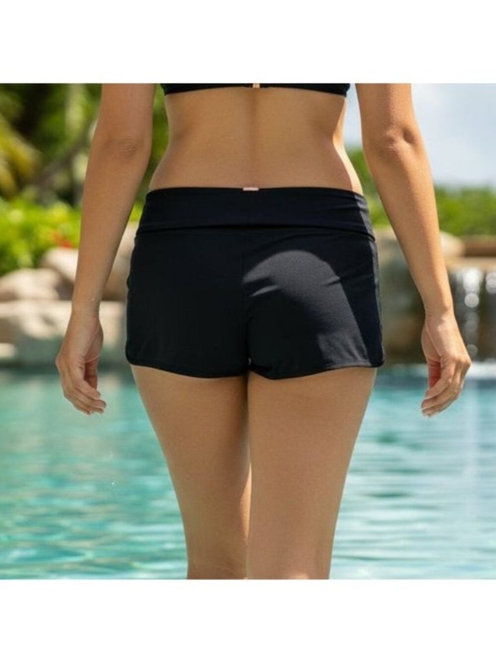 Raisins M Aloha Solid Swim Shorts Bikini Bottom Swimwear Stretch Swimsuit Black
